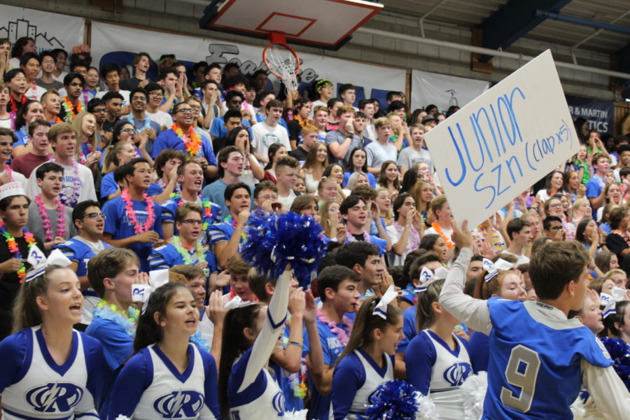 Juniors go crazy at the Homecoming rally.  Captured by Allison Mick.