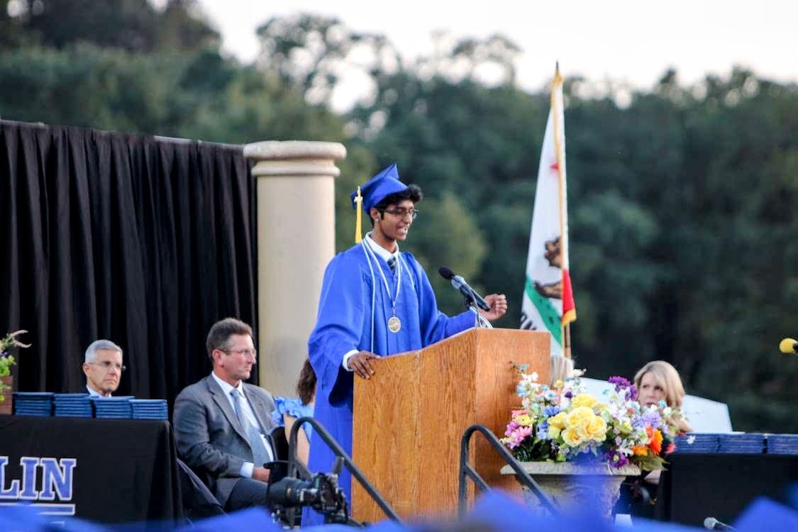 2023 valedictorian Suraj Swaminathan gives his graduation speech at RHS